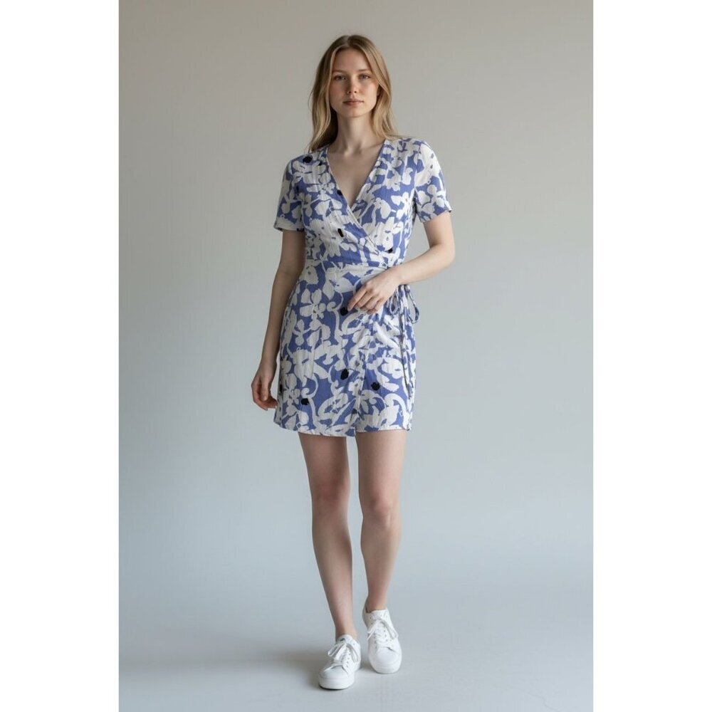 NWT Diane von Furstenberg Mini Wrap Dress Blue Floral Size XXS $298 [jb]